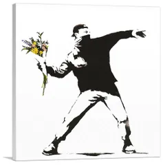 バンクシー アートパネル Sサイズ BANKSY Banksy「花束を投げる男/Flower Bomber」キャンバスジークレ 発送目安15～20営業日のサムネイル