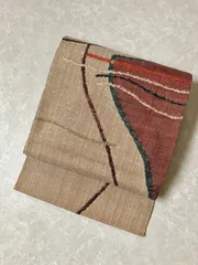 抽象柄 曲線模様の名古屋帯 ベージュ［N081］