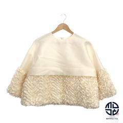 Shirocon Yori Ivory Silky Whip Blouse with Frills, Size 38, Women's Apparel Clothing