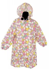 レインコート　ハローキティ フェイスパターン　子供用レインコート 専用袋付　キッズフリー（身幅：約54cm、身丈：約72cm）