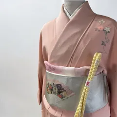 優雅なピンク地×竹筒と花々　訪問着	袷　【B】