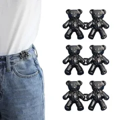 ジーンズ 調整ボタン40*26mm 3セット小熊クリップ ウエストバックル ジーンズ 調整ボタン リベット付き 縫い目ない [YFFSFDC] ウエストバックル 取り外し可能ガーメントボタン (黒)