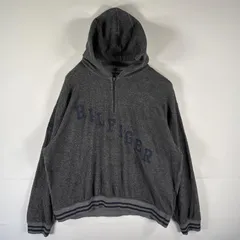 古着 トミーヒルフィガー TOMMY HILFIGER パーカー スウェット パーカー ハーフジップ ワッペンロゴ インサイドアウト XL  グレー系 メンズ