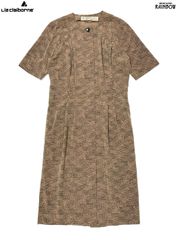 古着 Liz Claiborne リズクレイボーン 前開き 総柄 ロング丈 半袖 ワンピース 茶 (otu2506018)