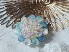 ✨【No.92】チェコビーズ(白濁×水色)＆チェコビーズビーズ(クリア)★ヘアゴム