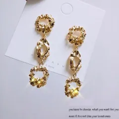 ゴールド 三連 ニュアンス ロング ピアス　レディース フープ ラウンド 韓国