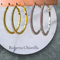 新品◆Roberta Chiarella ロベルタチャレラ 定番人気！上品な輝きスワロフスキー素材 ゴールド＆ピンクフープピアス プラチナ/22金ゴールドメッキ