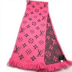 良品 LOUISVUITTON ルイヴィトン モノグラム エシャルプ ロゴマニア マフラー ピンク レディース a4947