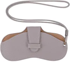 CARRY ALL BEFORE ONE メガネケース ネックストラップ付き 眼鏡ケース 薄型 スリム ソフト PUレザー 軽量 コンパクト 収納 持ち運び 携帯用 ストラップホール( ライトグレー,  タイプA)