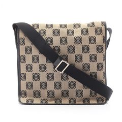 ロエベ LOEWE ショルダーバッグ アナグラム ベージュ キャンバス レザー ショルダーバッグ レディース Used B