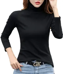 [ハベリィ] タートルネック tシャツ カットソー ハイネック トップス 長袖 インナー レディース (ブラック, L) [ブラック] [L]