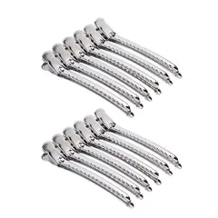 12本セット ダッカール ヘアクリップ プロ用 美容業界 美容師 前髪 業務用 強力 跡がつかない 髪留め ヘアピン ワニクリップ ステンレスシルバー9.5cm