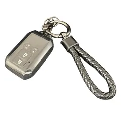 【数量限定】軽量 キーシェル カラビナ キーホルダー 革編み込み スマートキーケース ブラック 車 可愛い キーカバー キーケース [HOYZE]