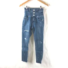 エモダ EMODA パンツ デニム ハイウエスト スキニー ダメージ加工 ロゴボタン 綿 ブルー系 1サイズ 2025052500061