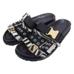 Sacai サカイ ハラコ バックルベルトデザイン ストラップ ビブラムソール フラット サンダル ブラック系 38【中古】のサムネイル