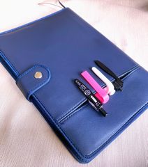 B5大学―とサイズ【表紙ポケット付きノートカバー】合皮■ベルト止め■ネイビー