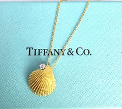 ★ Tiffany & Co ティファニー シェル 貝殻 ダイヤモンド 1P ネックレス ペンダント 750YG イエローゴールド  18K 18金 イエローゴールド レディース 3.7g 40㎝ PAWNSHOPRiZ パウンショップリズ