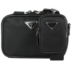 PRADA/プラダ　ブリック Re-Nylon トライアングルロゴ ショルダーバッグ　TESSUTO（ナイロンキャンバス）×サフィアーノレザー　NERO（ブラック）×シルバー金具　2VH070【未使用品】