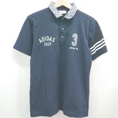 ◇ ⊂ adidas アディダス 刺繍デザイン　三本ライン 半袖 ポロシャツ サイズM ネイビー系 メンズ E  【1507160023164】