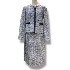 NATURAL BEAUTY ナチュラルビューティー ツイードジャケットスカートセット セレモニー パーティー ノーカラージャケット セットアップ 青系 サイズ36 レディース 秋 ゴーゴー古着 マルイ草加店468