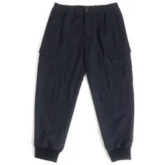 美品▼2019年製 黒タグ EMPORIO ARMANI エンポリオアルマーニ 織柄 ロゴ金具付き ボタンフライ 厚手 パンツ ネイビー 48 メンズ 正規品のサムネイル