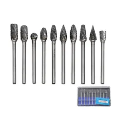 【特価商品】ビット ビット 超硬ドリルビット リューター 3mm リューター 軸 セットタングステン製 刃幅6mm 超硬バー 10本セット(50mm長)