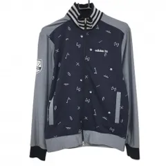 アディダス ジャケットブルゾン ネイビー×グレー 前身頃総柄 ネック・袖口ライン メンズ M/M ゴルフウェア adidas