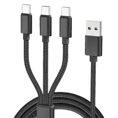 タイプC 充電 ケーブル 3in1 1.4m 3A 急速 充電器 3台 同時 3股 USB Type-C USB-C ナイロン メッシュ マルチ コード スマホ iPhone アンドロイド 断線防止 高耐久性 旅行 会社 出張