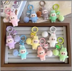 6個セット　ラブブ　Labubu キーホルダー　ミニ　ポンポンリボン付き