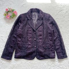 4702 ー大特価ー 良品★ 【ノアジェ】 noa-ge レディース テーラードジャケット （M） 総レース バイオレット パープル フリル 上品 高級 LOT47