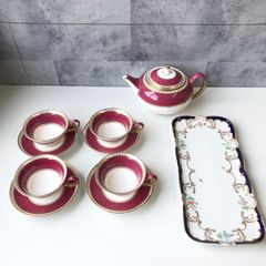 ウェッジウッド ティーセット 4杯 ティーポット ULANDER POWDER RUBY リンドナー Handarbeit お茶菓子プレート セット ヨーロッパ イギリス ドイツ ブランド洋食器 高級 上品 ティータイム