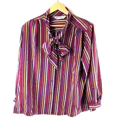 ピエールバルマン Pierre Balmain ブラウス ストライプ カラフル 長袖 襟リボン 肩バット 紫 赤 オレンジ  937491のサムネイル