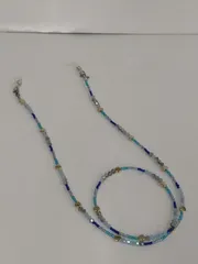 HAT4-030 ビーズ*グラスコード(約76.5cm) 2WAY メガネチェーン マスクストラップ ブルー系 ゴールド 丸