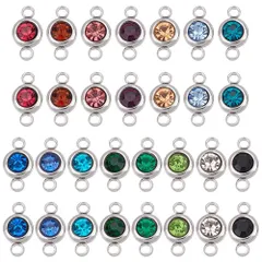 [UNICRAFTALE] 30個 15色 ラインストーンチャーム フラットラウンドチャーム 304ステンレス鋼 コネクタチャーム 平たい円形 メタルコネクタ リンク お洒落 メタルチャーム 垂れ飾り ネックレスパーツ ジュエリー作り ネックレスブレスレットイ