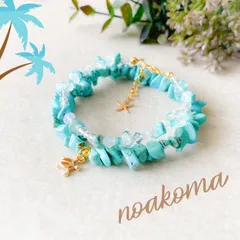 noakoma teens ＊natural summer - blue (D) ブレスレット 2点 セット ＊ スワロフスキー チェコ ガラス 天然石 プレゼント 贈り物 海 ターコイズ ブルー 石