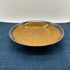 かぼちゃ色の飴釉中皿　　【プレート　カレー皿　カフェ　窯元　和 陶器】