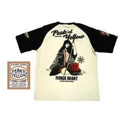 ピークドイエロー エフ商会 半袖 Tシャツ PYT-245 "姉御剣士" 抜染プリント バイカー オフホワイト/ブラック
