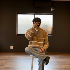 【ラスト1点】メンズ秋冬セーター　韓国ファッション　ストライプ　ジッパー　ニット　折り襟　カジュアル　XLサイズ