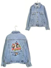 古着 90s LOONEY TUNES キャラクター 刺しゅう デニム ジャケット Gジャン M 古着 