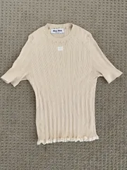 miu miu ベージュ リブ編み 半袖セーター　size42