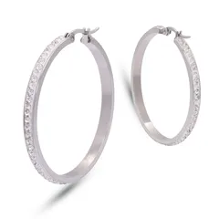 【幅3.6mm 色：シルバー 1ペア】[Adelina Style] ピアス レディース 人気 フープピアス 大きめ リングピアス キュービックジルコニア ラインストーン サージカルステンレス 金属アレルギー対応 両耳 プレゼント