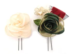 髪飾り 成人式 振袖 浴衣 袴 ２点セット 緑 薔薇 リボン 結婚式 入学式 入園式 卒園式 卒業式 七五三 ブライダル 前撮り 和装 日本製 花 かんざし 簪 フォーマル 花飾り バラ 人気 着物 グリーン W 30 323-281 u860　Si