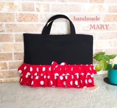 赤白ドットのラブリーなレッスンバッグ　キルト芯なし　2段フリル