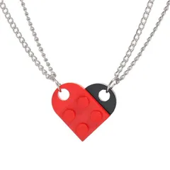 ブロック ペア ハート ネックレス レッド ブラック レディース カップル 赤黒 ペアネックレス ギフト プレゼント 記念日 ユニーク おもちゃ