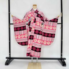 二尺袖 単品 卒業式着物 ピンク 裄69cm LLサイズ  袴用着物 化繊 中古 4568