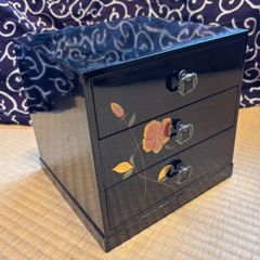 会津塗 天然漆 梨地花鳥蒔絵 小箪笥 小引き出し 木製 伝統工芸