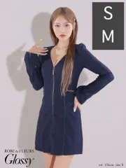 ネイビー  [GL3907-B-2411]XSサイズあり【ROBE de FLEURS Glossy/ローブ・ド・フルール グロッシー】センタージップデザイン/ ロングスリーブ/ シンプル/ ミニドレス/ キャバドレス