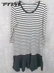 ◇ NIMES ニーム ボーダー柄 長袖 膝丈 ワンピース ホワイト ブラック レディース 【中古】 【1002801378318】のサムネイル