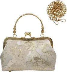 ルナリ ハンドバッグ ショルダーバッグ 2way がま口 パーティバッグ 結婚式 フォーマル 手提げ クラッチバッグ(ゴールド)