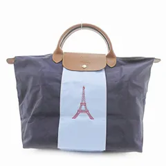 ロンシャン LONGCHAMP ルプリアージュ ナイロン トートバッグ ハンドバッグ エッフェル塔 刺繍 パープル サックスブルー /ZK 0829のサムネイル